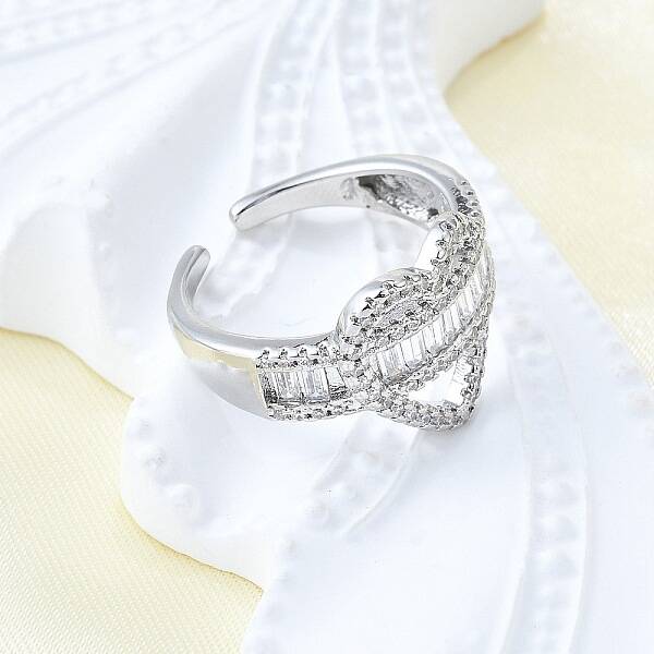 Brass Micro Pave Clear Cubic Zirconia Cuff Rings for Women