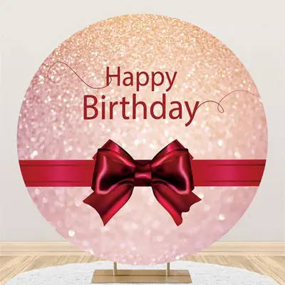 Aperturee Happy Birthday Red Bow Ribbon Glitter Bokeh Round Backdrops | Round Backdrop Cover | Custom Round Backdrop | Happy ...
