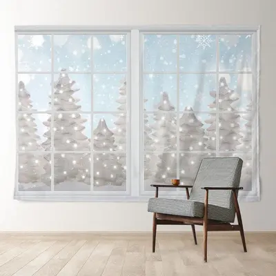 Aperturee White Window And Snowy Tree Winter Scene Backdrop
