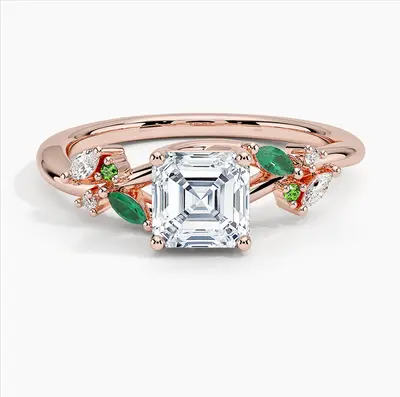 10K Rose Gold 0.65 to 3.15 CT.T.W. Asscher Cut Lab Created Diamond Engagement Band D Color VVS-VS Clarity IGI Certified