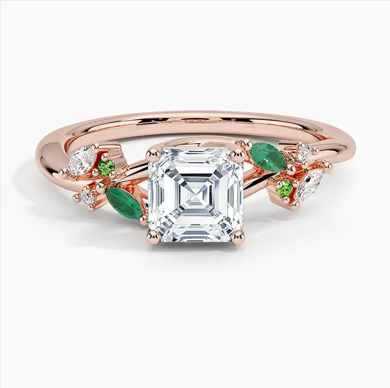 10K Rose Gold 0.65 to 3.15 CT.T.W. Asscher Cut Lab Created Diamond Engagement Band D Color VVS-VS Clarity IGI Certified