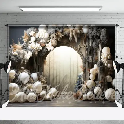 Boho Winter Arched Door Balloon Photography Backdrop - Aperturee