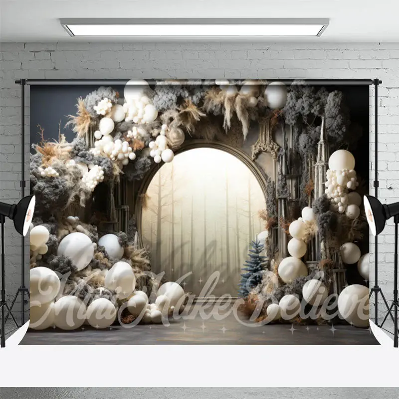 Boho Winter Arched Door Balloon Photography Backdrop - Aperturee