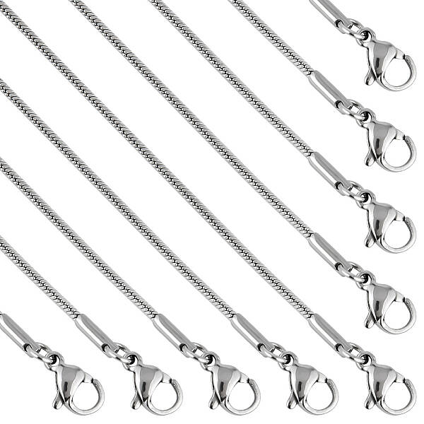 12Pcs 304 Stainless Steel Round Snake Chain Necklaces