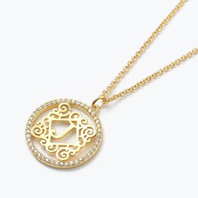 Brass Micro Pave Clear Cubic Zirconia Pendant Necklaces