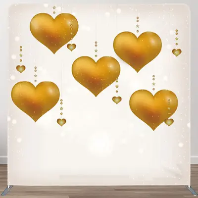 Aperturee Gold Heart Bokeh Beige Fabric Party Backdrop Cover - Aperturee