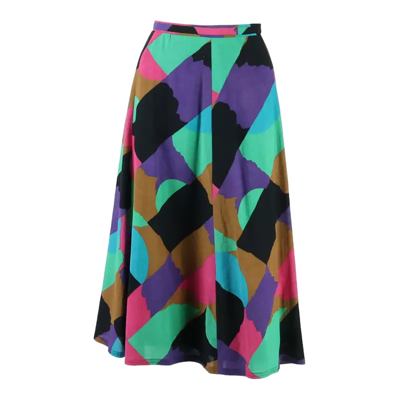 Womens A-Line Skirt Black Midi Crazy Pattern M