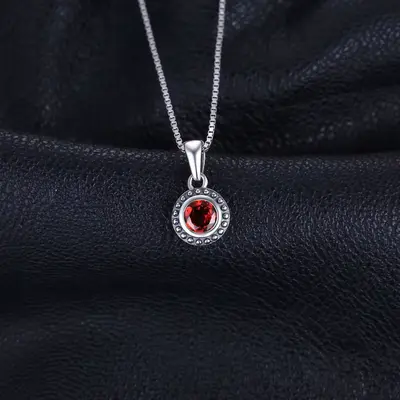 Vintage 5Mm Genuine Garnet 925 Sterling Silver Pendant Necklace for Women Fashion Gemstone Jewelry without Chain