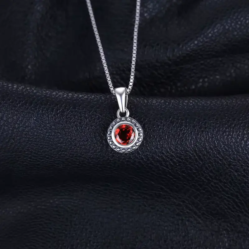 Vintage 5Mm Genuine Garnet 925 Sterling Silver Pendant Necklace for Women Fashion Gemstone Jewelry without Chain