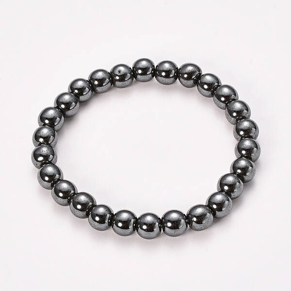 Non-magnetic Synthetic Hematite Beaded Stretch Bracelets