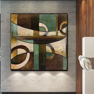 Abstract Painting Canvas Geometric Lines Wall Art Personalized Painting 32x32 Art Green Artwork Modern Wall Art for Lake Hous...