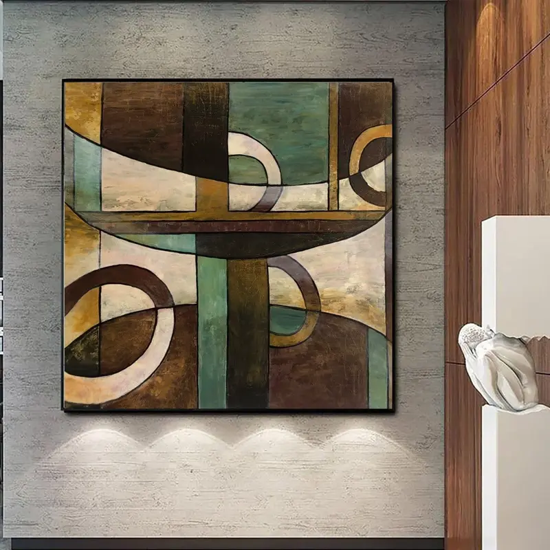 Abstract Painting Canvas Geometric Lines Wall Art Personalized Painting 32x32 Art Green Artwork Modern Wall Art for Lake Hous...