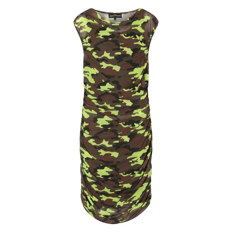 Boudicca Summer Neon Lime Camouflage Midi Dress -Inclusive Plus Size up to UK 26 / US 22 | Size: Size UK 20/ US 16 | Color: N...