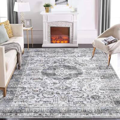 Garvee Rugs for Living Room 5x7 Washable Rug Vintage Floral Area Rug Soft Indoor Floor Mat Medallion Distressed Print Rug Non...