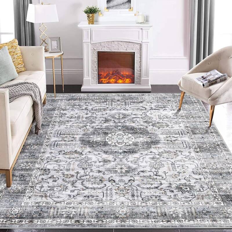 Garvee Rugs for Living Room 5x7 Washable Rug Vintage Floral Area Rug Soft Indoor Floor Mat Medallion Distressed Print Rug Non...