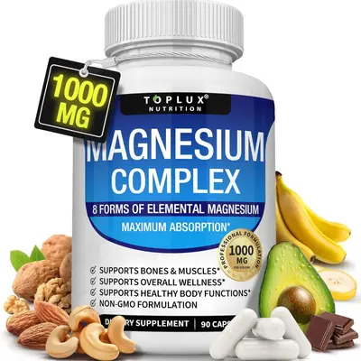 Magnesium Complex Supplement 8 Elements 1000mg - Magnesium Glycinate, Citrate, Malate, Taurate, Chelated, Easy Absorption for...