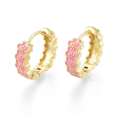 Enamel Plum Blossom Hoop Earrings