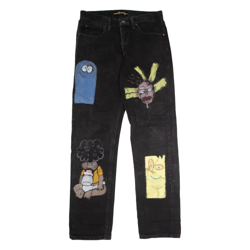 LEE Cartoon Network Painted Mens Jeans Black Straight Charcoal Wash W33 L34