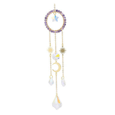 Natural Amethyst Woven Net/Web with Feather Window Hanging Suncatchers