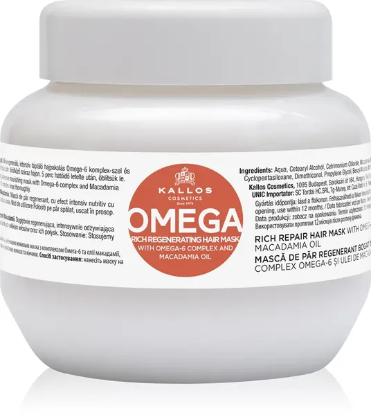 Kallos Regenerating hair mask with complex Omega-6 and oil of macadamia (Hair mask Omega) - Volume: 275ml
