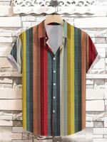 Men's Striped Print Short Sleeve Shirt, Regular Fit Casual Button Front Top for Summer, Fashion Men's Clothes for Daily Wear,...