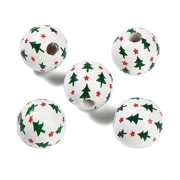 Christmas Printed Schima Wood European Beads