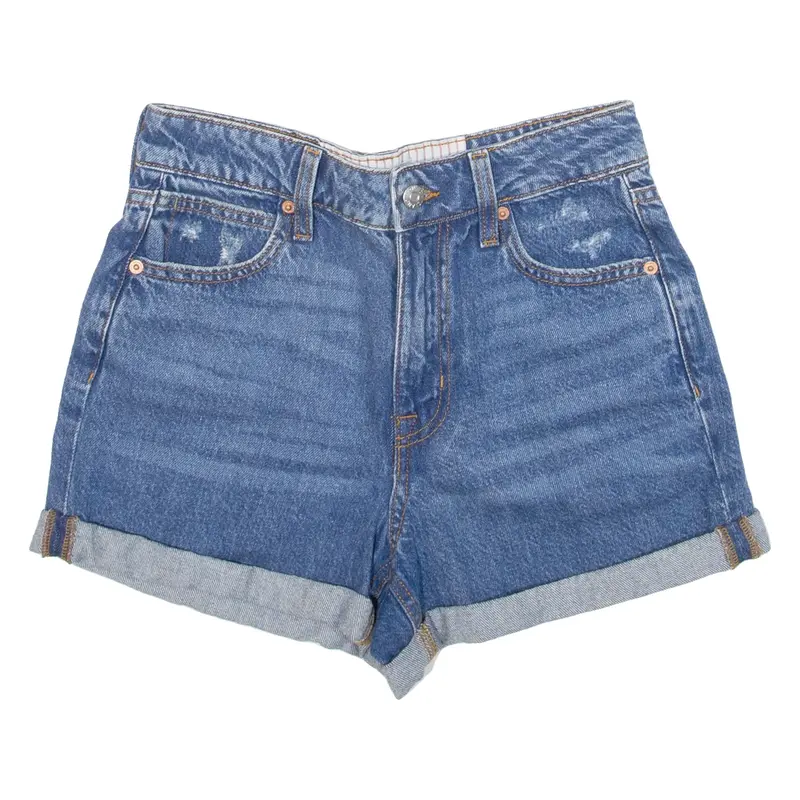 RIVER ISLAND Distressed Mom Fit Womens Denim Shorts Blue UK 8 W28