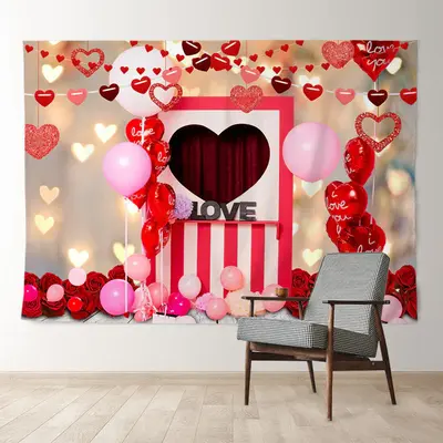 Aperturee Love Theme Pink Balloons Valentines Photo Backdrop
