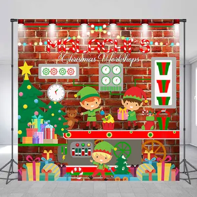 Custom Gifts Red Brick Wall Christmas Workshop Backdrop - Aperturee