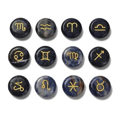 12 Constellation Natural Blue Spot Jasper Cabochons Set