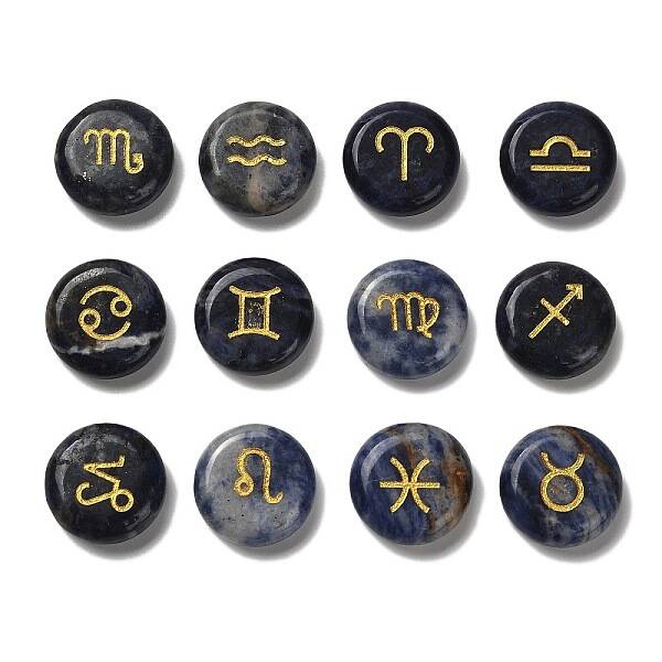 12 Constellation Natural Blue Spot Jasper Cabochons Set