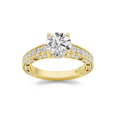 Myrra Vintage Inspired Pavé Set Round Lab Grown Diamond Engagement Ring | 10K Yellow Gold 2 7/8 CT. TW.