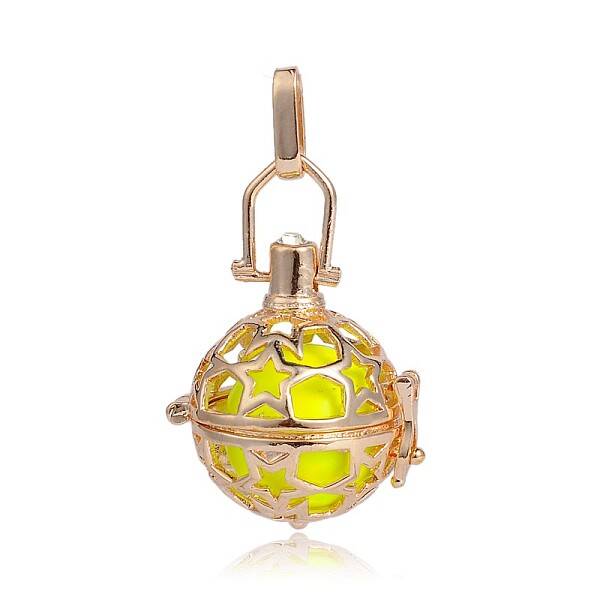 Golden Plated Brass Hollow Round Cage Pendants