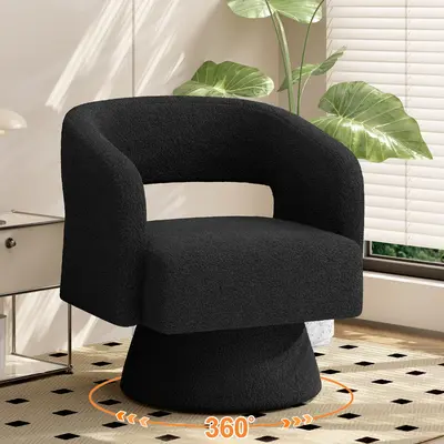 Swivel Barrel Accent Chair,Oversized Teddy Upholstered Round Swivel Chair,Modern Luxury 360 Degree Living Room Vanity Chair f...