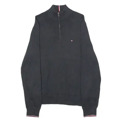 TOMMY HILFIGER Mens Jumper Black 1/4 Zip Tight Knit L