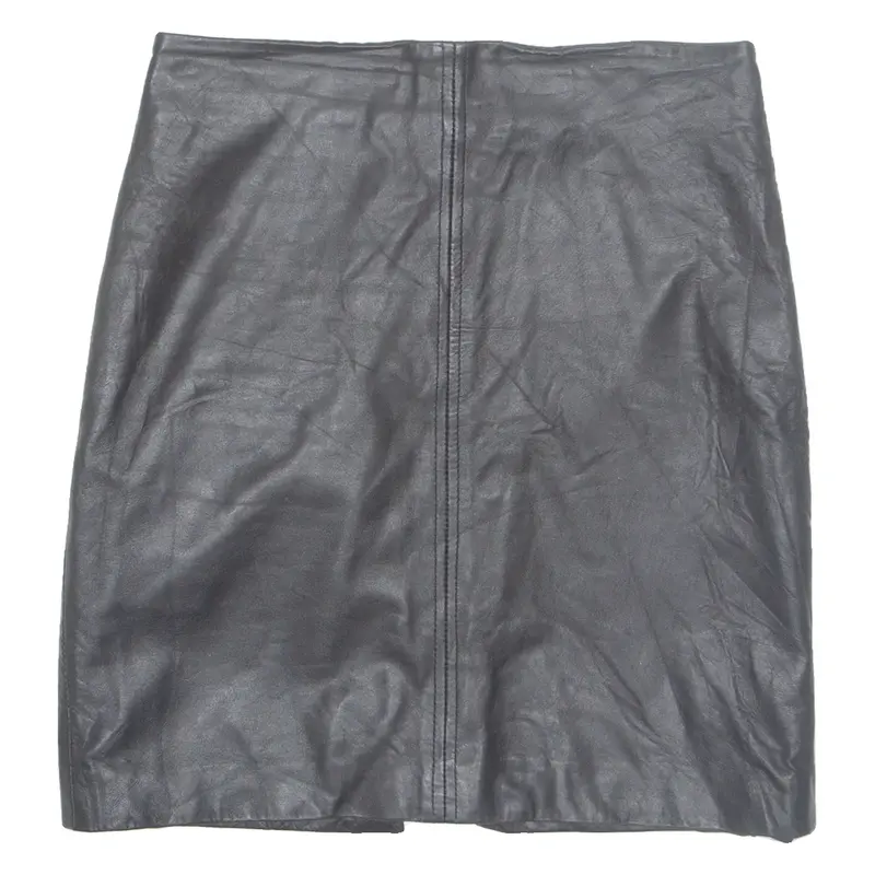 H&M Womens Straight Skirt Black Short Leather M