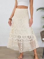 Women's Plain Skirt, Boho Style Hollow Out Skirt for Beach Holiday Vacation, Ladies Summer Clothes, Bohemian Summer Skirts
