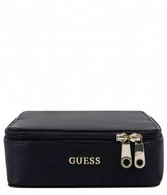 Guess, duffel bag, synthetic leather, fabric bag, jewelry case, black, women, 18 x 6 x 18 cm