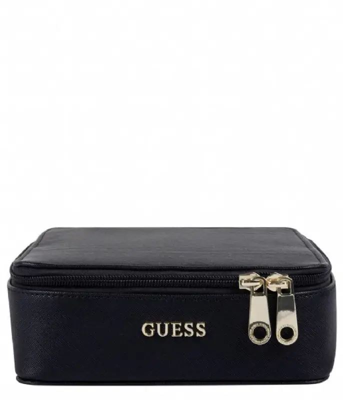 Guess, duffel bag, synthetic leather, fabric bag, jewelry case, black, women, 18 x 6 x 18 cm