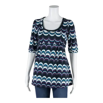 CLOCKHOUSE Y2K Peplum Top Blue Geometric 3/4 Sleeve Womens M