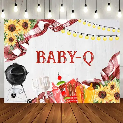 Floral Baby Q Barbecue Picnic Gender Reveal Backdrop - Aperturee