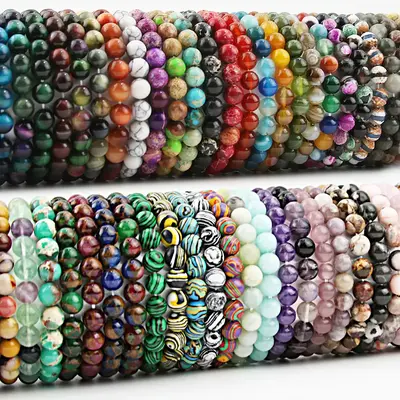 60+ Color Type 8mm Mixed Natural Gemstone Beaded Stretch Bracelet, Precious Reiki Healing Crystals 8mm Round Beads 7\