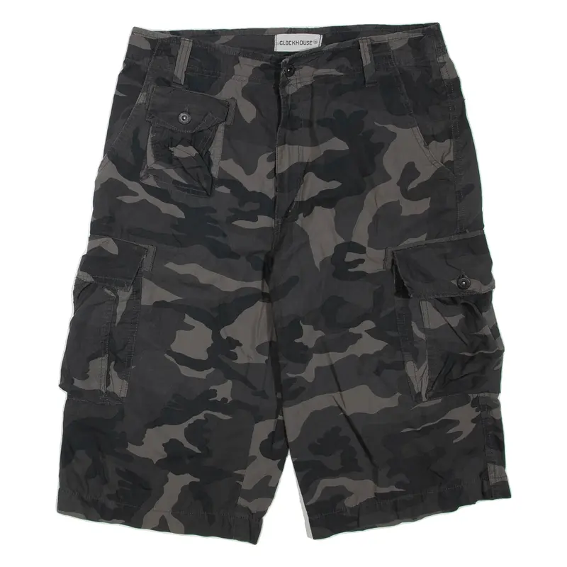 CLOCKHOUSE Mens Cargo Shorts Grey Camouflage S W32