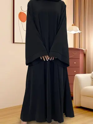 Women's Solid Long Sleeve Open Front Abaya, Casual Comfy Muslim Sleepwear & Loungewear for Daily Wear, Ladies Sleepwear for A...