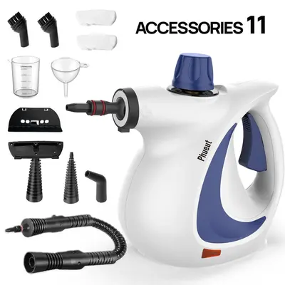 Phueut Pressurized Handheld Multi-Surface Natural Steam Cleaner with 12 pcs Replacement Parts 1050W Powerful Hot Steam Cleane...