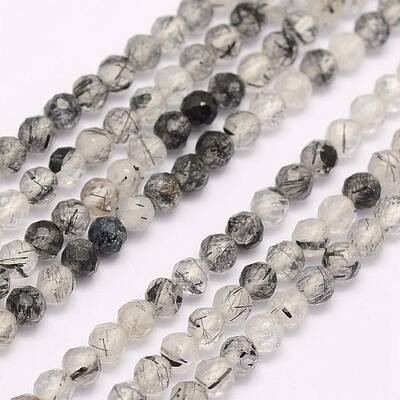 Natural Black Rutilated Quartz Beads Strands