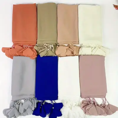 2025 New Solid Color Versatile Chiffon Tassel, Heart, Flower, Pearl, Bubble, Elegant and Stylish Scarf Women's Jersey Cotto...