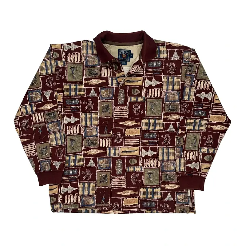 Chaps Ralph Lauren Long Sleeve Polo Shirt - Medium Multicoloured Cotton