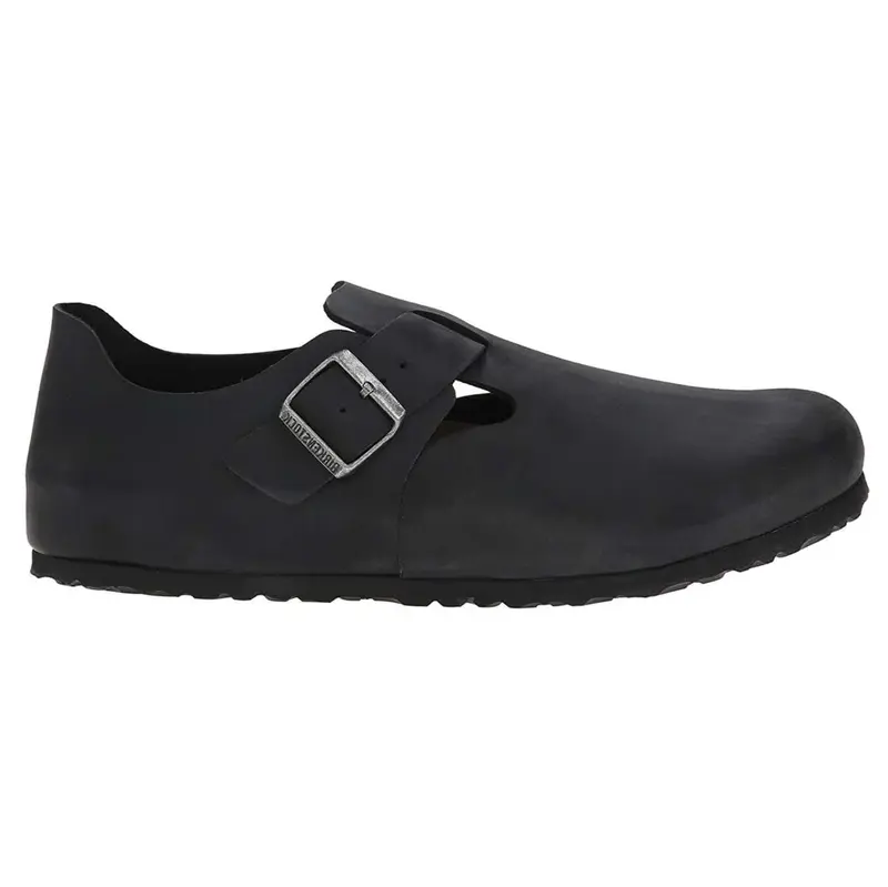 Birkenstock London Leather Unisex Slip On Shoes - Black - Size:US 6 Women / 4 Men
