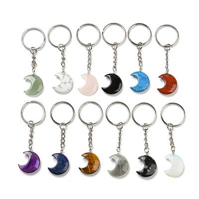 Reiki Natural & Synthetic Mixed Gemstone Moon Pendant Keychains